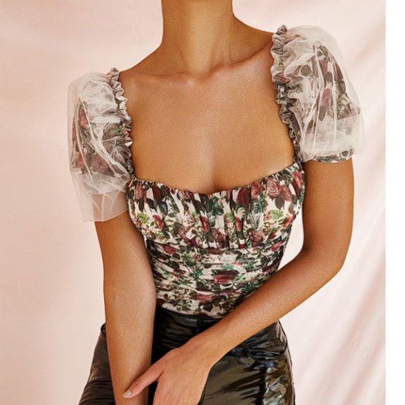 House of CB 'Nina' Vinatge Floral Mesh Gathered Bodysuit NWOT - Picture 1 of 9